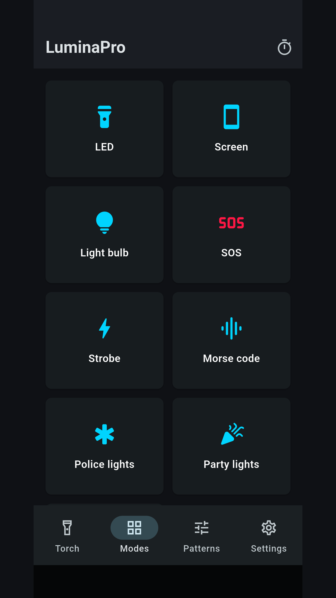 Lighting modes - actual Android test interface.