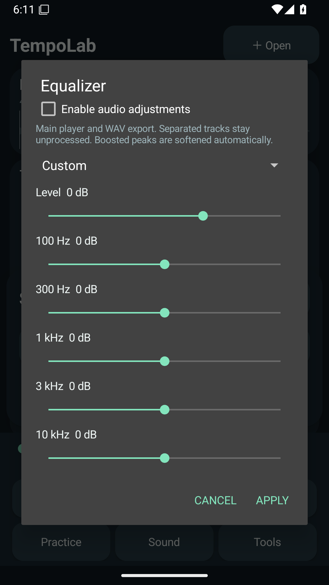 Five-band equalizer and level controls